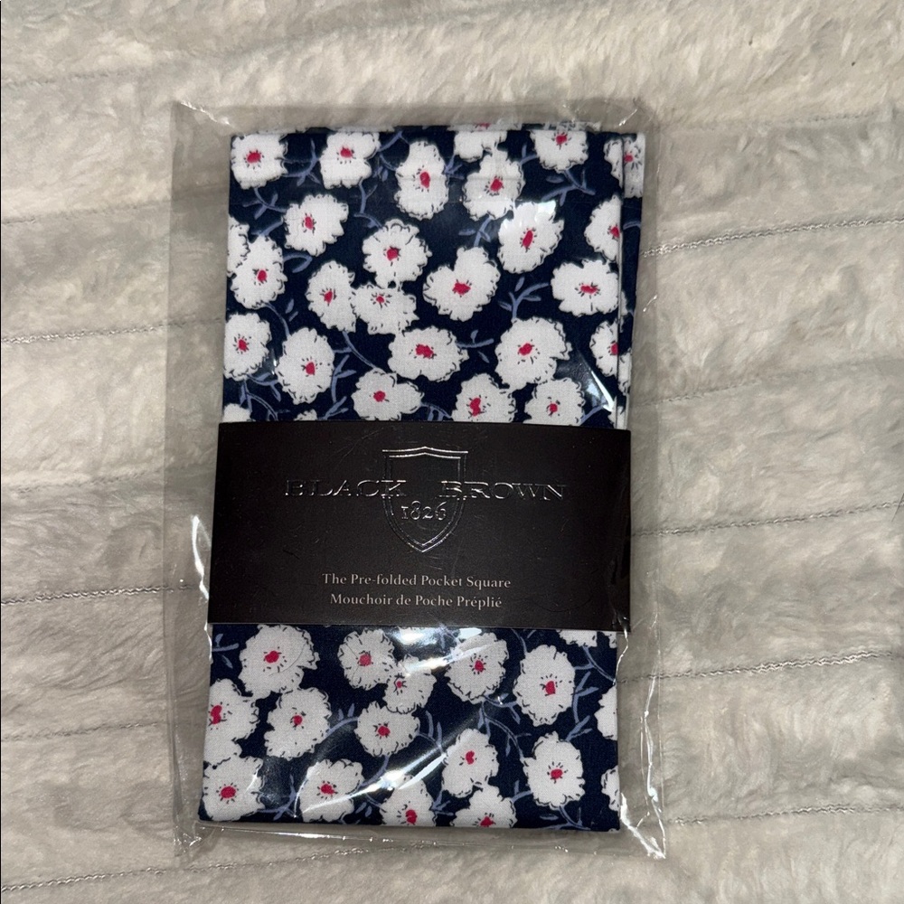 Black Brown 1826 Navy and White Floral Pocket Square